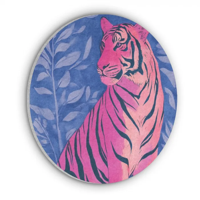 Tijger - Roze - Bladeren - Jungle Akoestische PET Vilt - Rond klein -3d