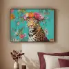 Luipaard - Bloemen - Kroon Textielframe zwart klein -sfeer1