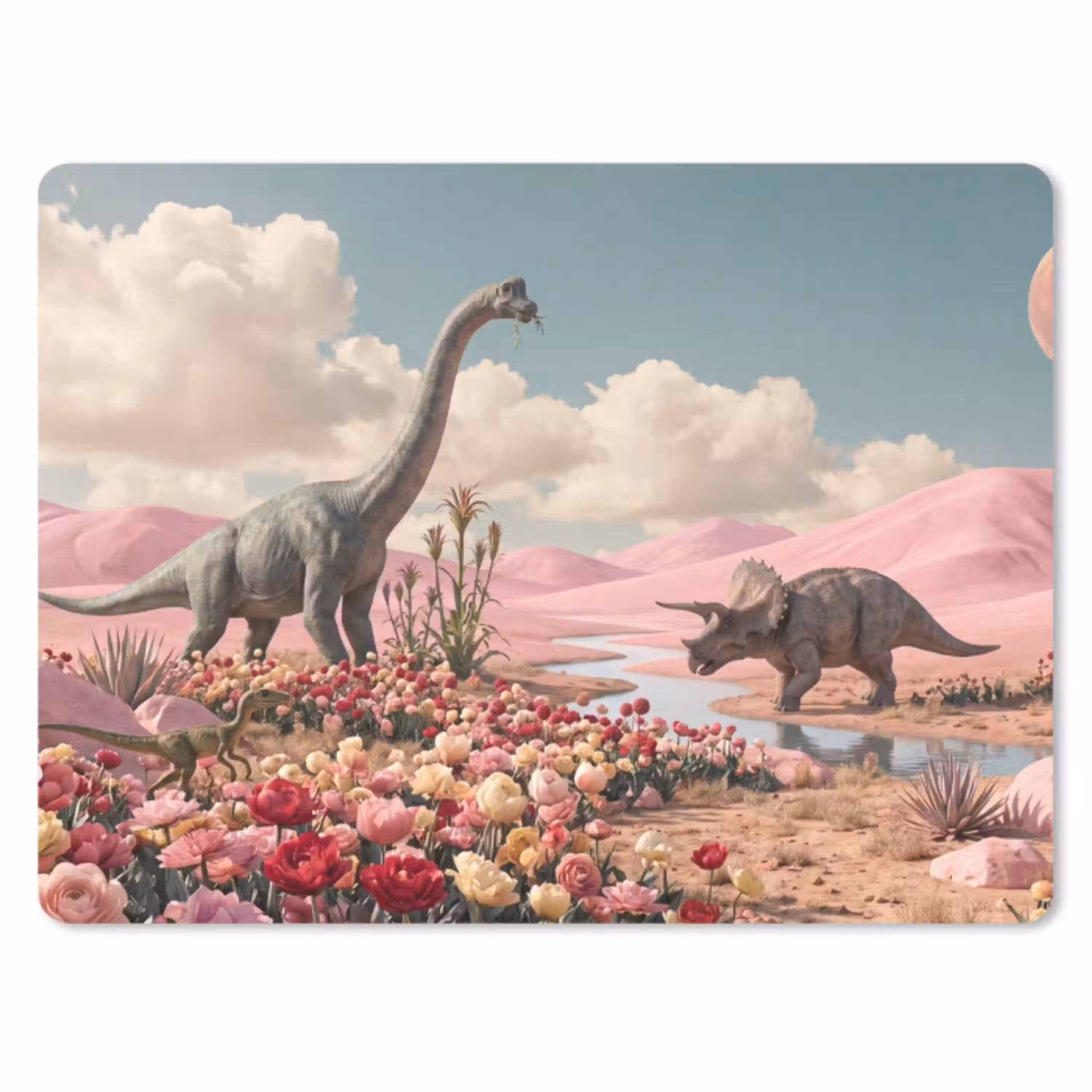 Dinosaurus - Roze - Landschap muismat rubber klein -3d