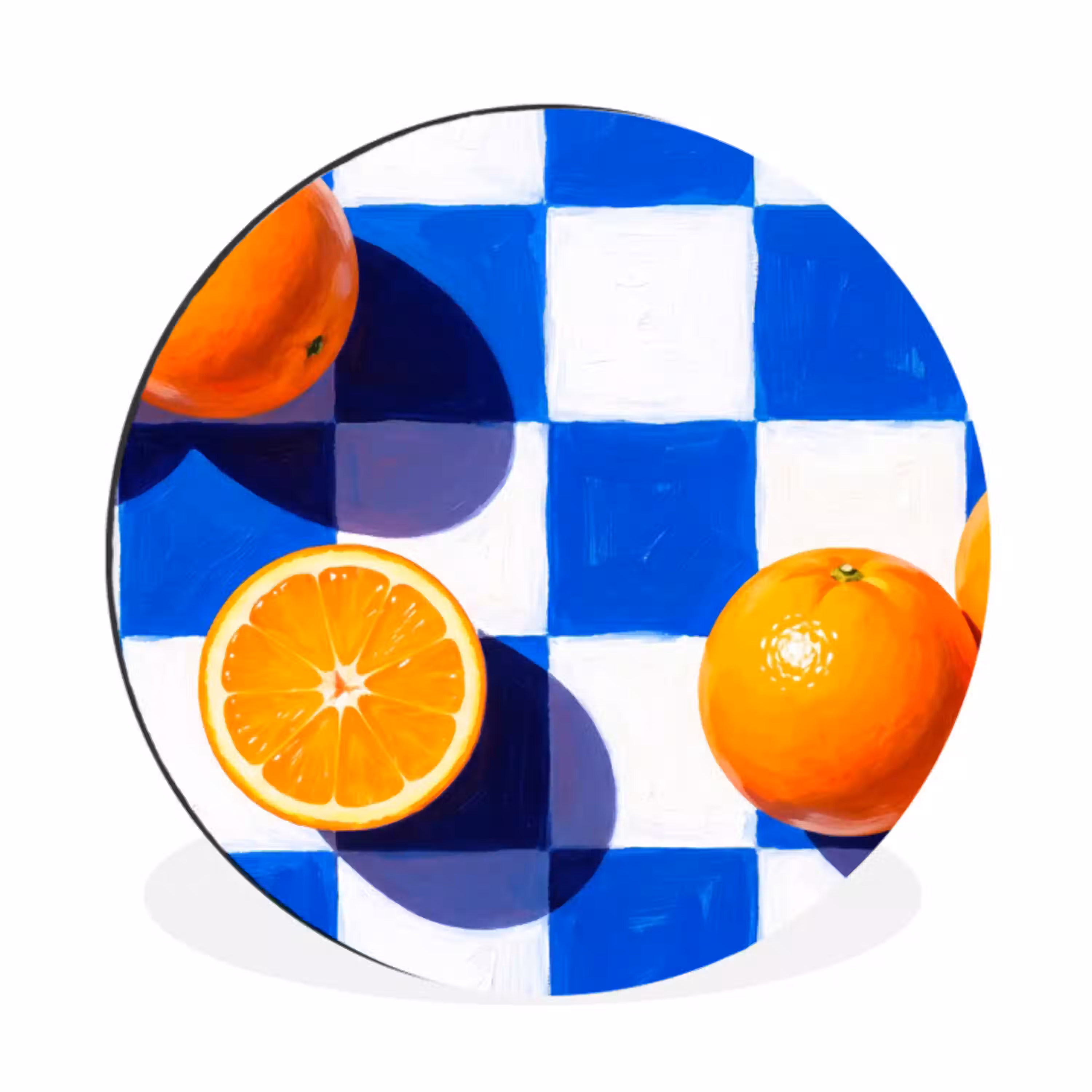 Sinaasappel - Geruit - Eten Wandcirkel aluminium klein -3d