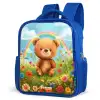 Teddybeer tussen de bloemen Kinderrugzak - Blauw middel -schuin