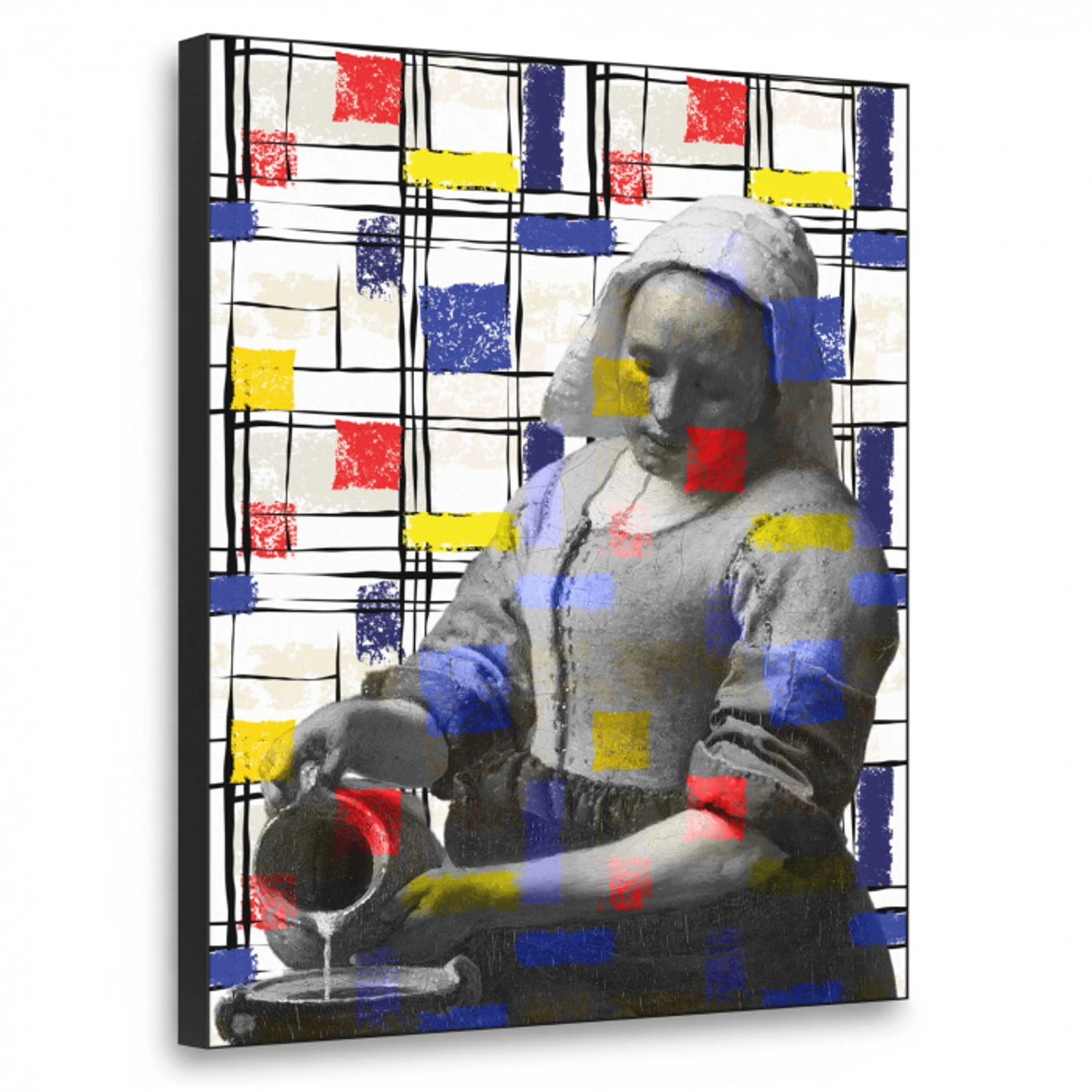 Melkmeisje - Mondriaan - Collage Textielframe zwart klein -3d
