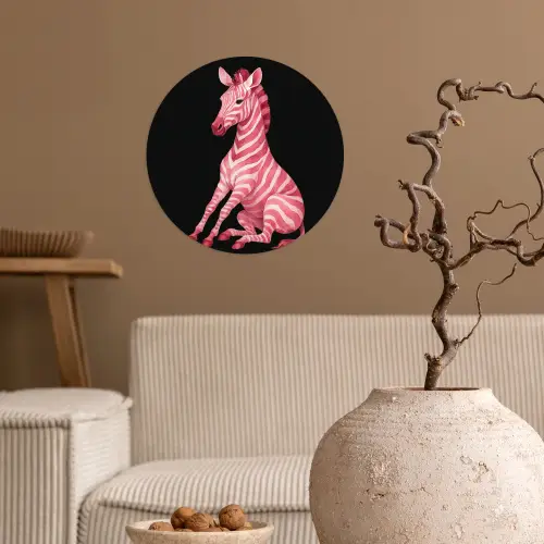 Zebra - Roze - Gestreept Wandcirkel behangsticker klein -sfeer1