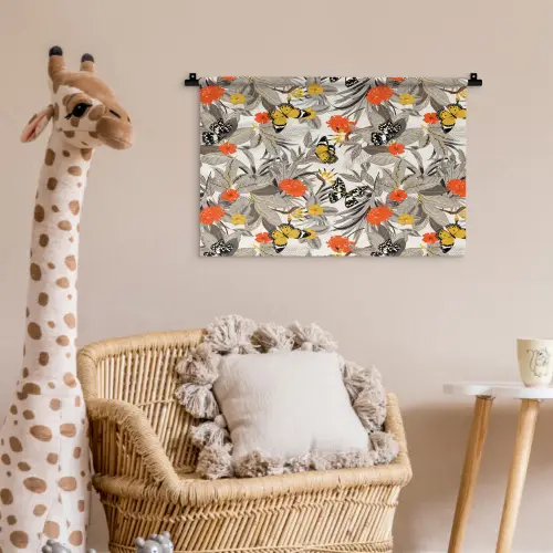 Tropisch - Zomer - Vlinder - Bloemen Wandkleed katoen klein 269 -wsfeer5_kind