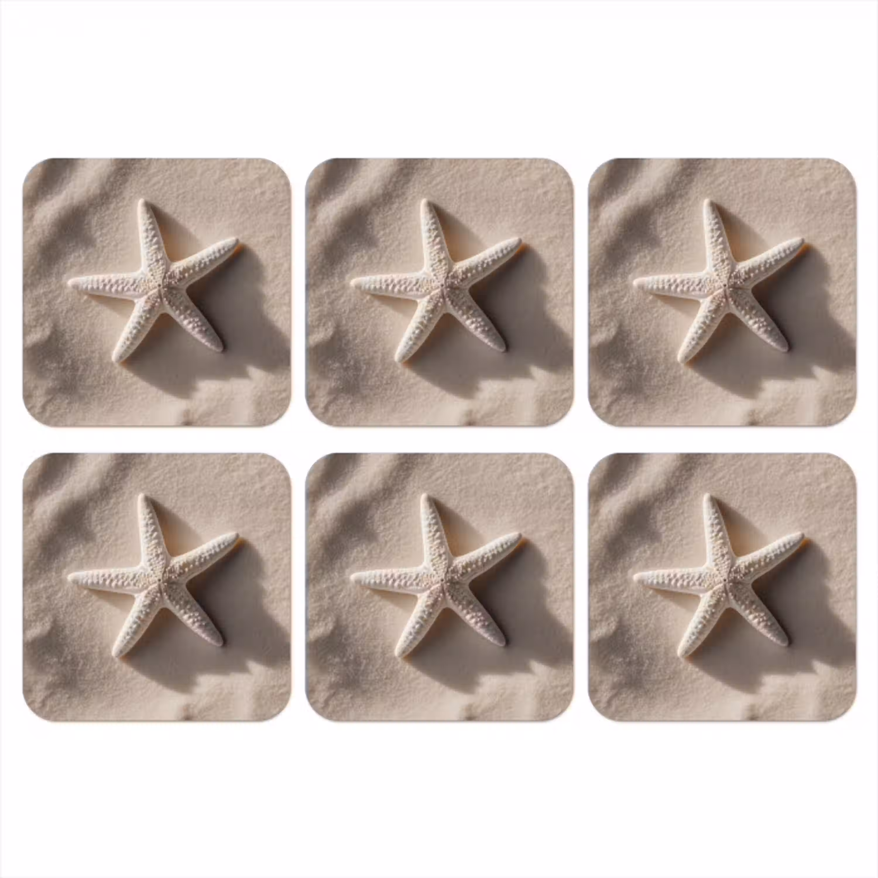 Strand - Zeester - Zand - Beige onderzetter kurk middel -3d