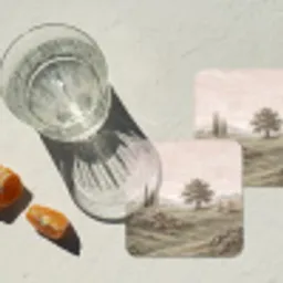 Heuvellandschap - Bomen - Natuur - Groen onderzetter kurk middel -sfeer4