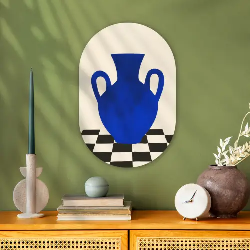 Vaas - Blauw - Geblokt - Modern Wandcirkel Ovaal Forex klein -sfeer2