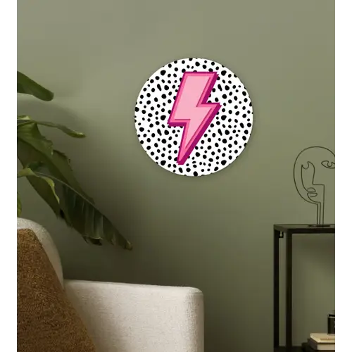 Bliksem - Roze - Stippen Wandcirkel kunststof plaat 5mm dik klein -sfeer3