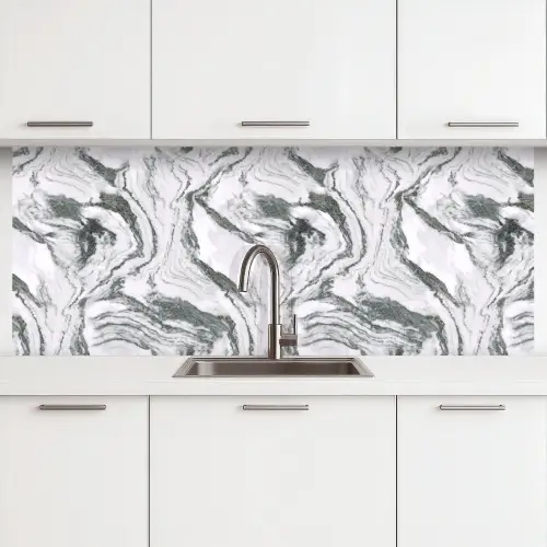 Wit - Marmer - Golvend - Grafiet keuken achterwand 2 middel 871 -3d
