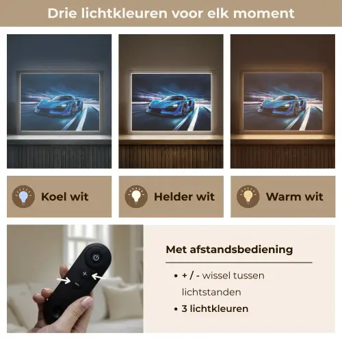 Auto - Blauw - Jongens - Kind Light Box met batterij (Wandlamp kind) middel -USP_lichtkleurNL
