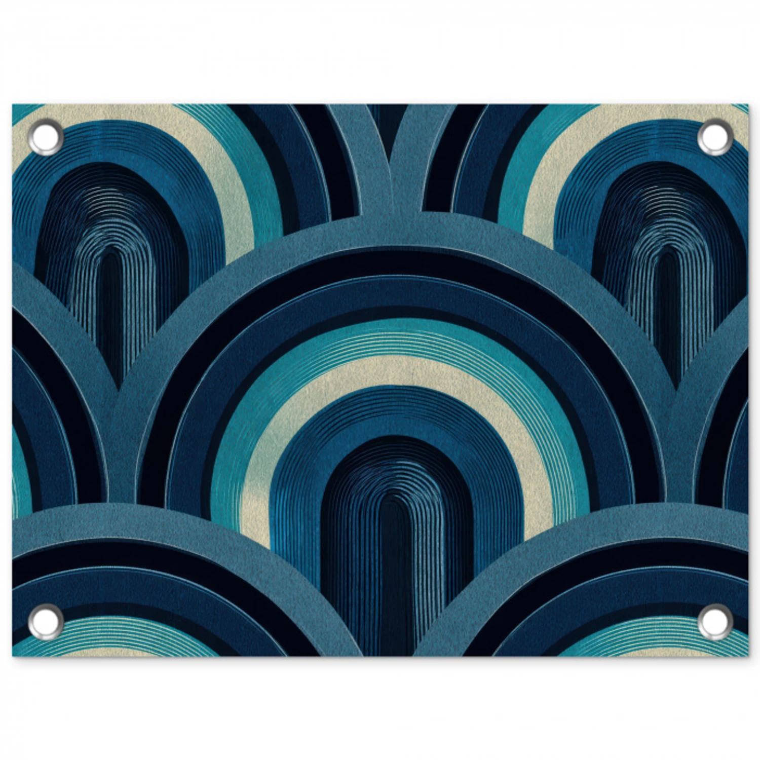 Bogen - Geometrisch - Patroon - Blauw - Retro tuinposter los doek klein 239 -3d
