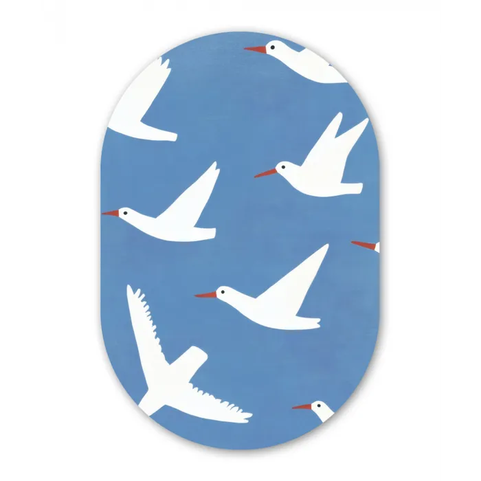 Vogels - Wit - Patroon Wandcirkel Ovaal Glas middel -3d