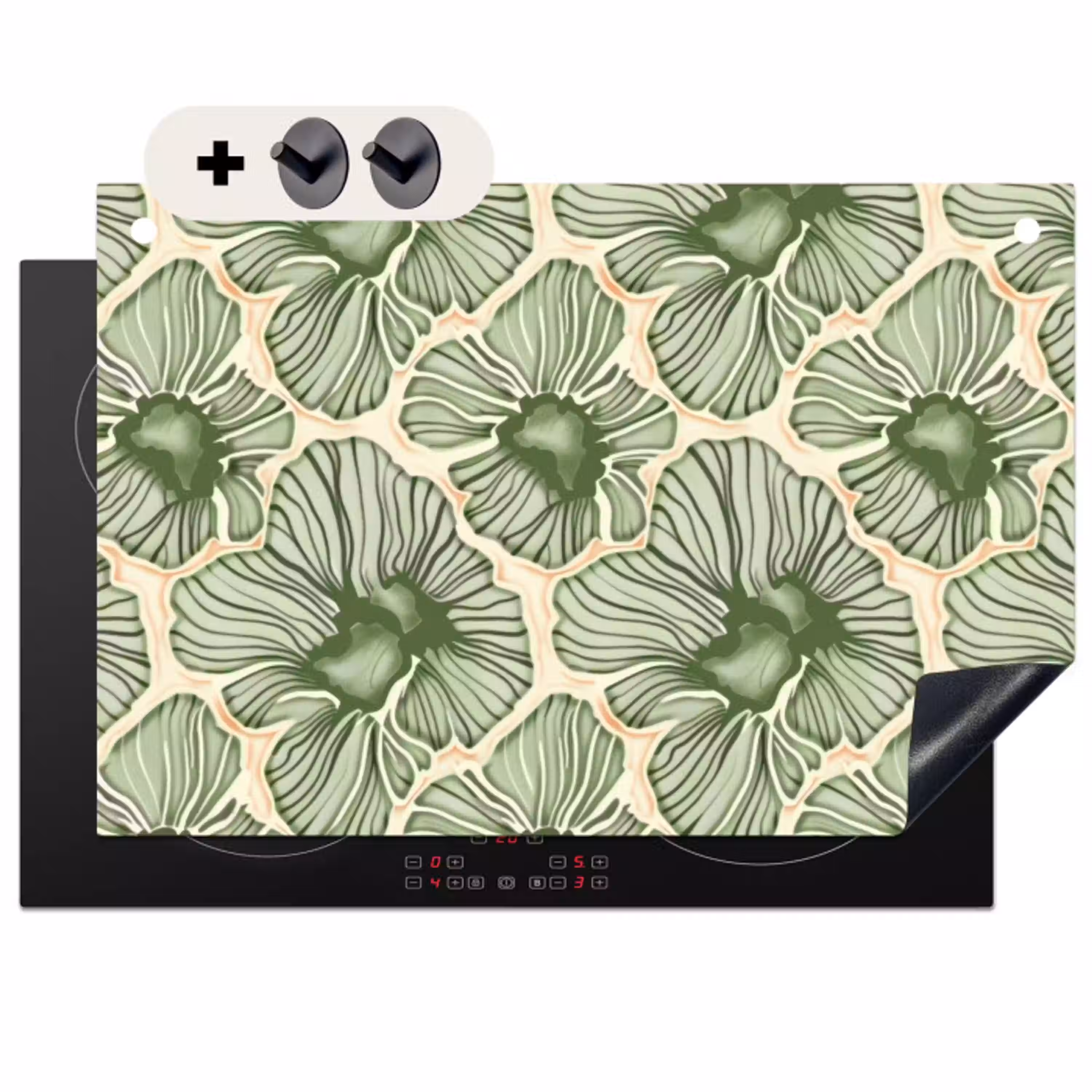 Groen - Botanisch - Bloemen - Organisch - Patroon Inductie beschemer met haakjes klein 777 -3d