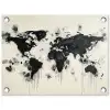 Wereldkaart - Zwart - Inkt tuinposter los doek klein -3d