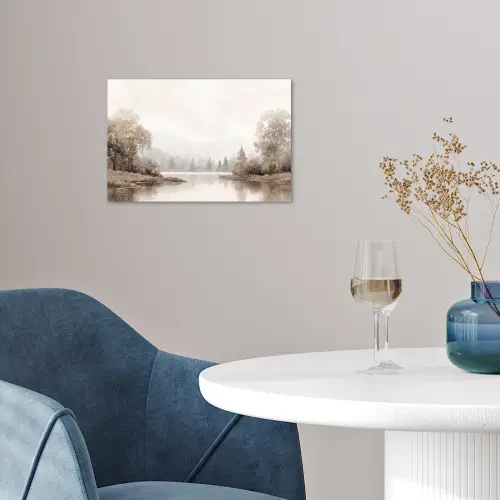 Rivierlandschap - Minimalistisch - Aardetinten poster papier klein -sfeer3