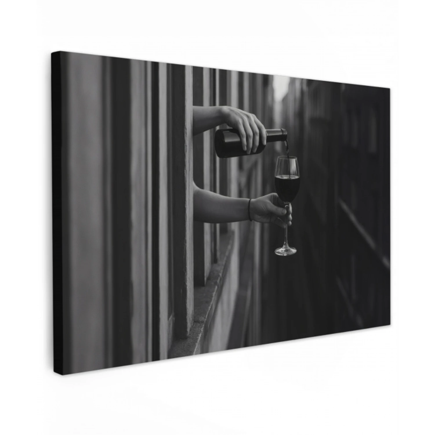 Wijnfles - Glas - Handen - Raam Tuinposter op houten frame 2 cm dik klein -3d