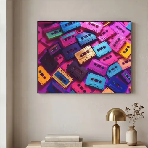 Cassetteband - Kleurrijk - Energiek Textielframe zwart klein -sfeer2
