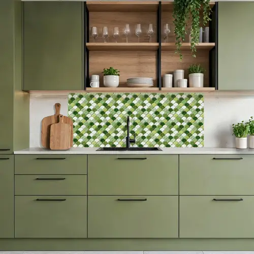 Keramiek -  Structuur - Groen - Wit keuken achterwand 2 middel 871 -sfeer3