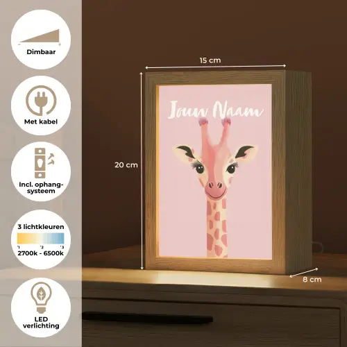 Giraffe - Illustratie - Roze Light Box met kabel (Kinderlampje) klein -USP_NL