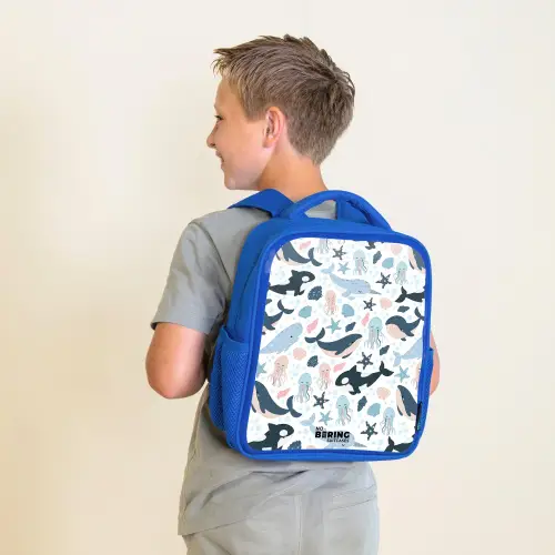 Zeedierenpatroon met walvissen, kwallen en orka's Kinderrugzak - Blauw middel -sfeer2