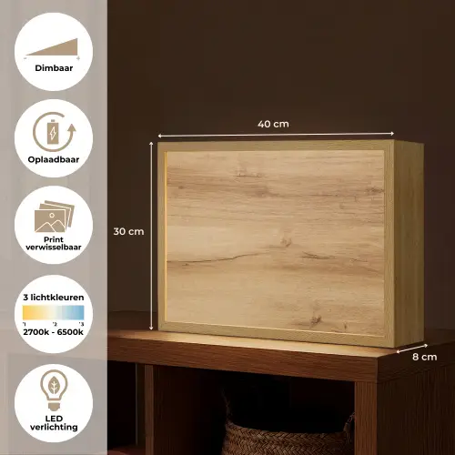 Houtlook - Bruin - Hout Light Box met batterij (Wandlamp) middel -USP_websiteoverzichtNL