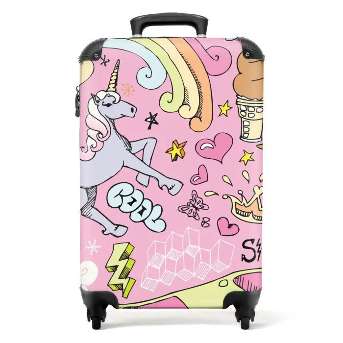 Unicorn doodles Koffer - NBS - Handbagage middel -productfoto_recht