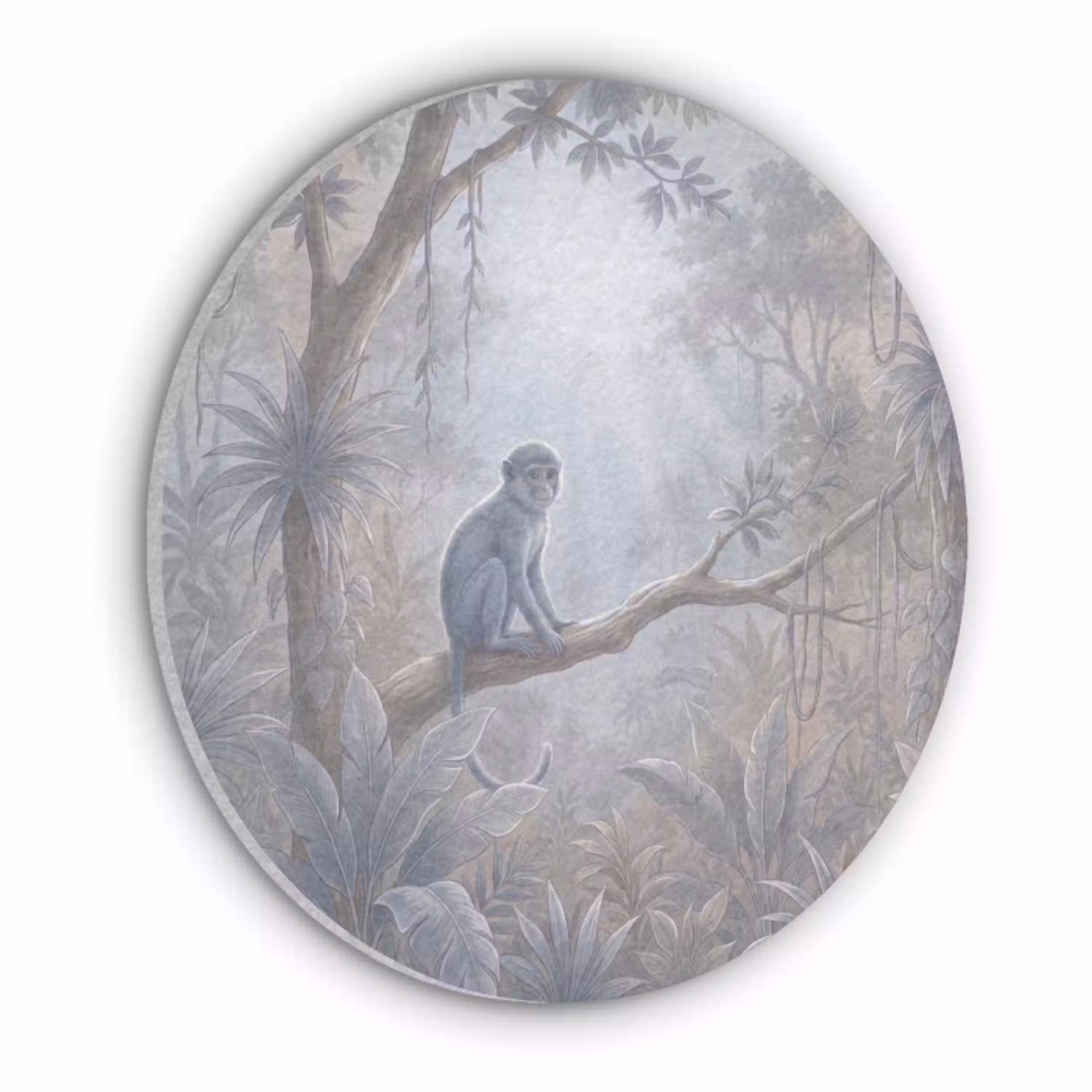 Aap - Boom - Jungle - Natuur - Grijs Akoestische PET Vilt - Rond klein -3d