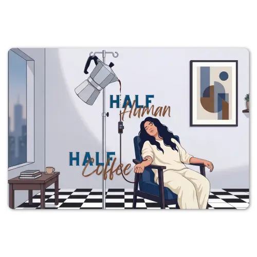 Half human, Half Coffee - Infuus - Koffie Placemat vinyl groot -zzsfeer1_Kitchenyeah-website