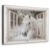 Paard - Wit - Winter - Sneeuw - Doorkijk - Dieren Textielframe zwart klein -3d