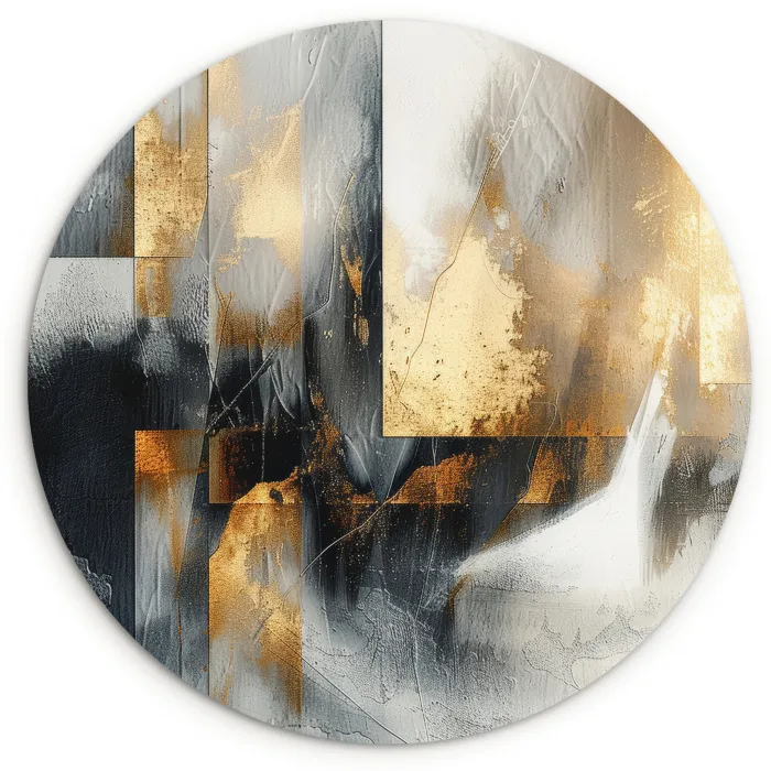 Kunst - Goud - Zilver - Abstract Wandcirkel kunststof plaat 5mm dik klein -3d