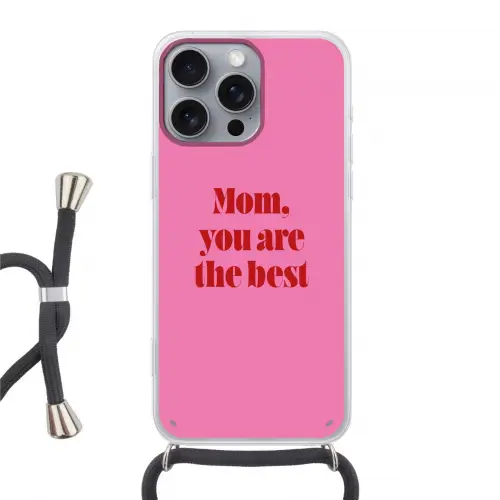 Moeder - Boodschap -Roze Hoesje iPhone 16 Pro Max met koord klein -3d