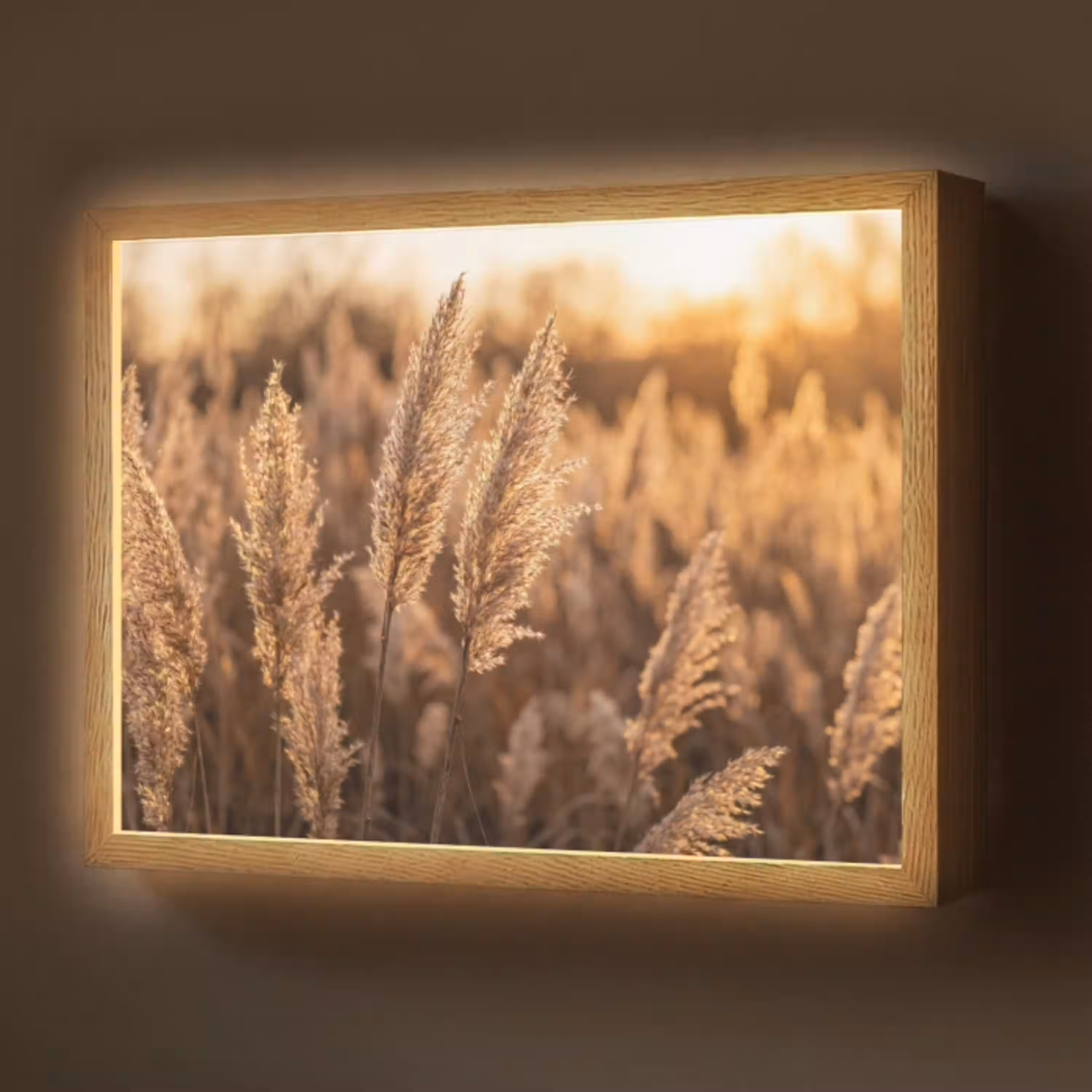 Rietpluimen - Gras - Zonsondergang - Goud - Serene Light Box met batterij (Wandlamp) middel -z3d_website