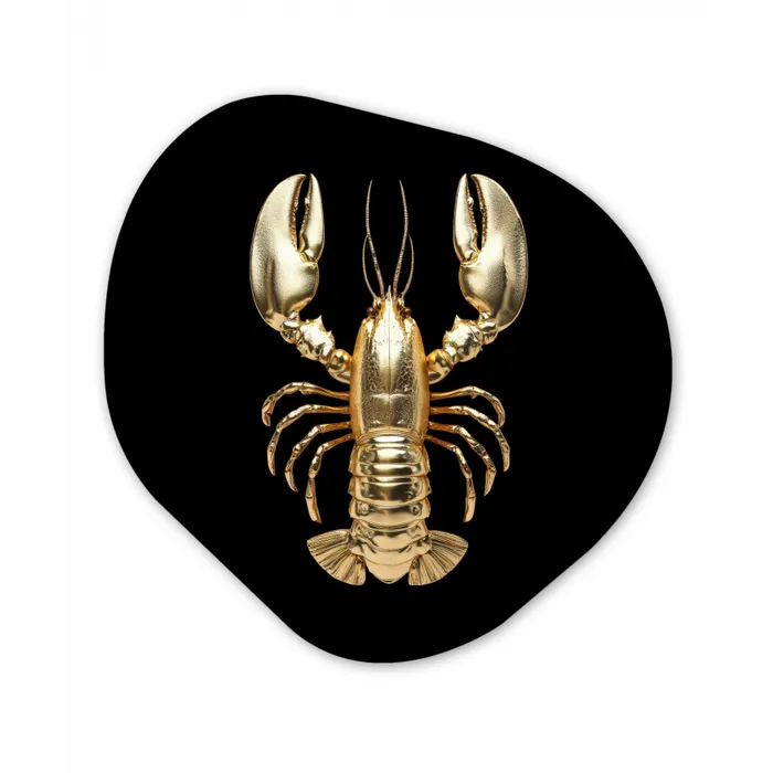Kreeft - Goud - Textuur - Zwart Wandcirkel Organisch Aluminium middel -3d