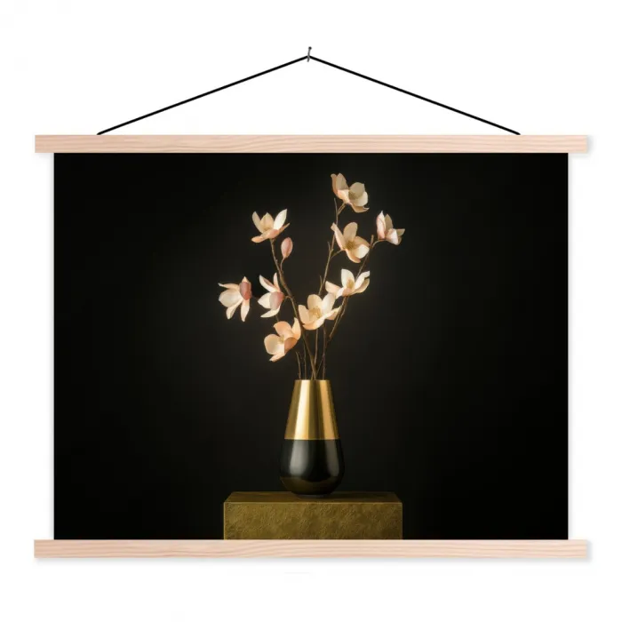 Sierlijk - Boeket - Goud - Vaas textielposter latten blank klein -3d