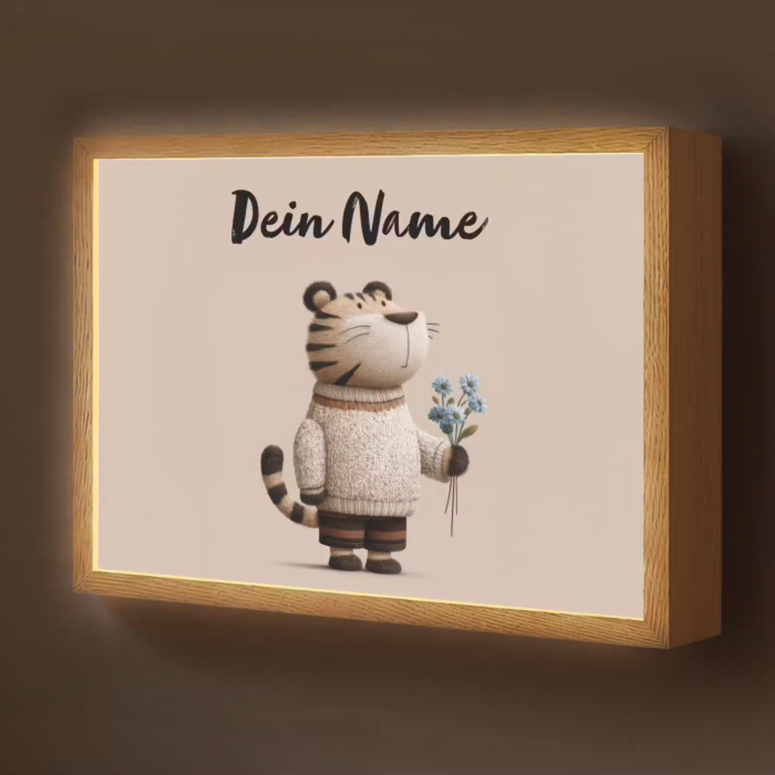 Tijger - Blauwe bloemen - Rustig Light Box met batterij (Wandlamp kind) middel -z3d_website