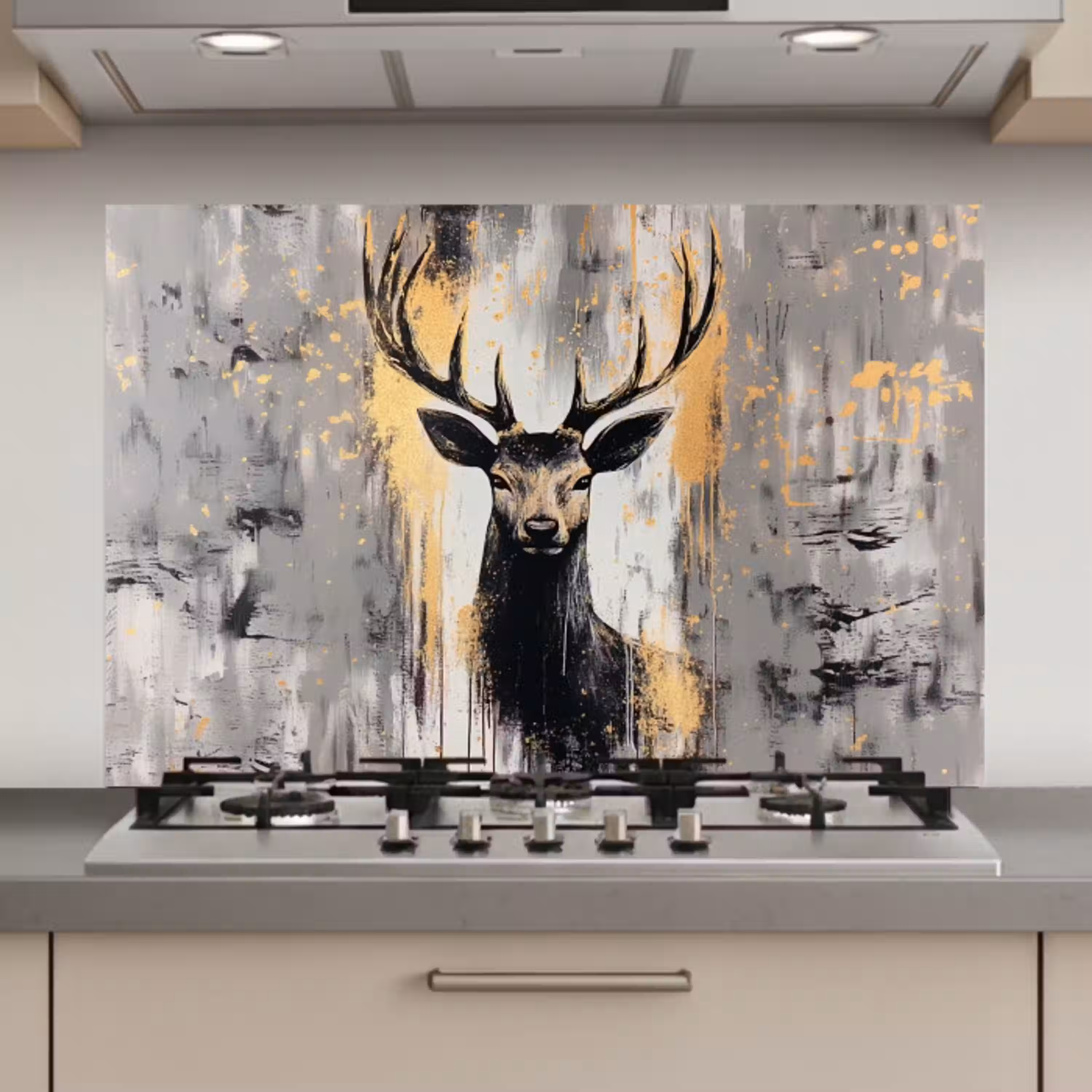 Abstract - Hert - Gewei - Goud keuken achterwand spatscherm klein -3d_website