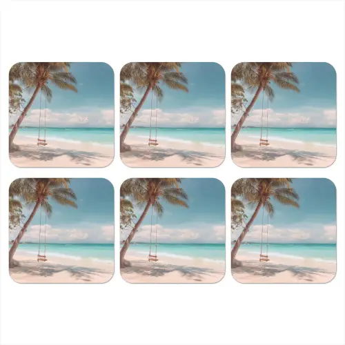 Palmboom - Schommel - Strand - Lucht onderzetter kurk middel -3d