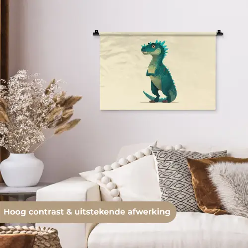 Dinosaurus - Turquoise - Stekels Wandkleed katoen klein -sfeer1