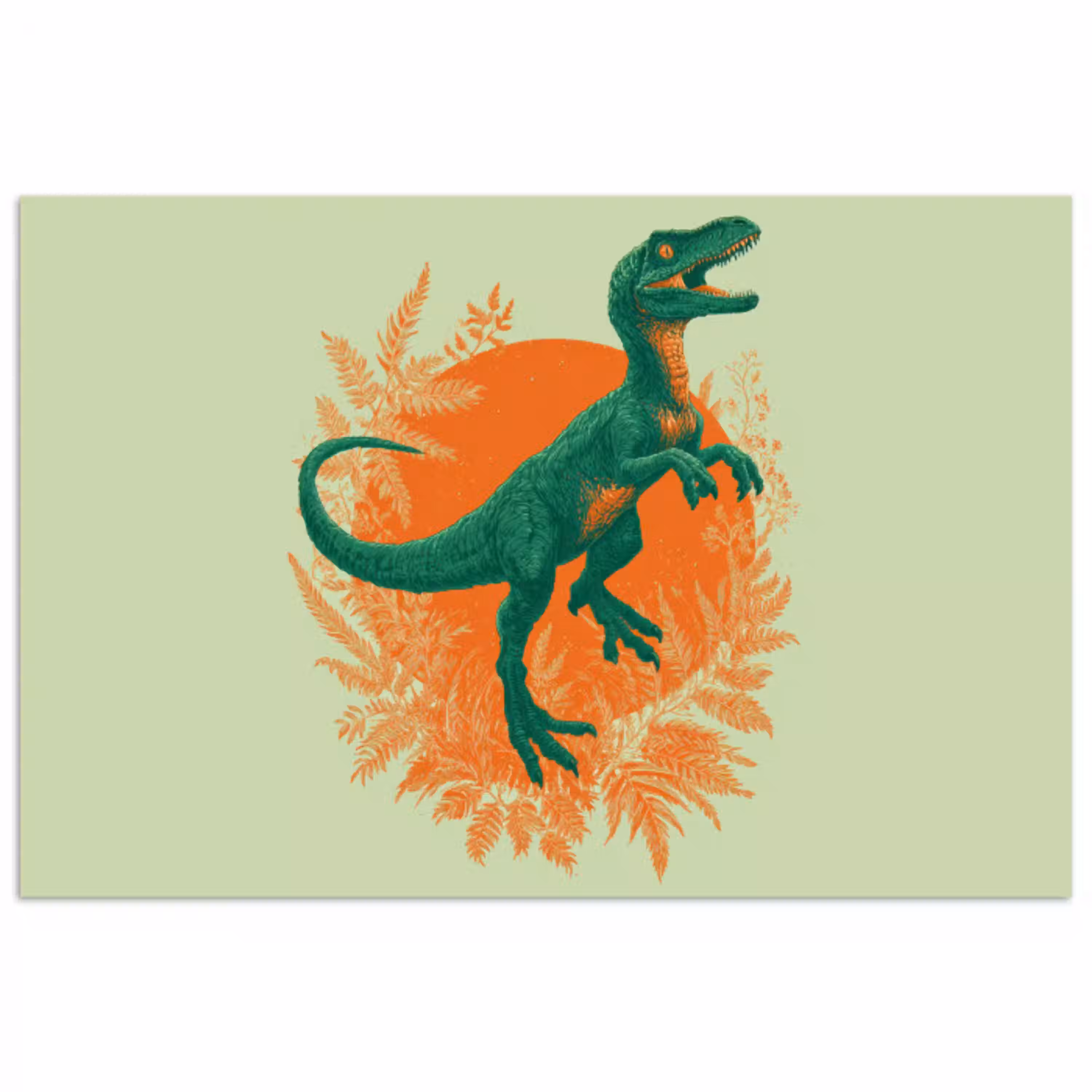 Dinosaurus - Groen - Planten - Cirkel poster papier klein -3d