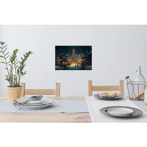 Kerstfeest - Dorp - Donker Muursticker klein -eettafel