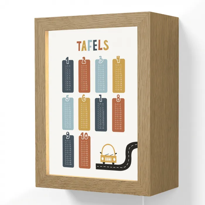 Tafels van vermenigvuldiging - Leren rekenen voor kinderen - Getallen oefenen - Cijfers - Auto Light Box met kabel (Wandlamp kind) klein -3d