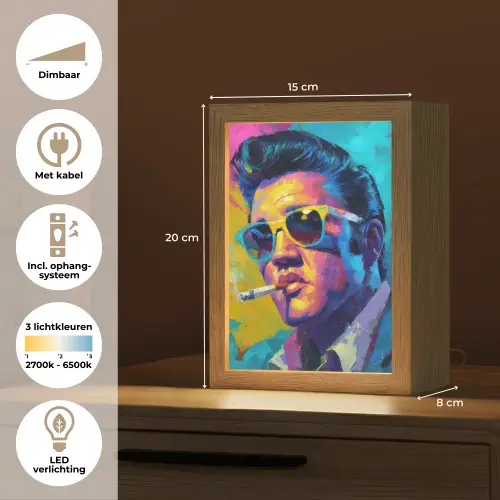 Portret - Sigaret - Kleurrijk - Bril Light Box met kabel (Tafellamp) klein -USP_NL