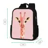 Giraffe - Wimpers - Minimalistisch - Roze Rugzak - Zwart middel -productfoto_formaten
