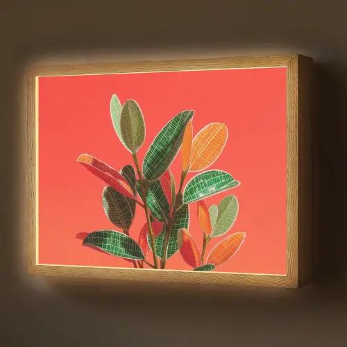Bladeren - Nerven - Oranje - Structuur Light Box met batterij (Wandlamp) middel -z3d_website