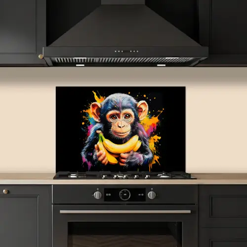 Aap - Graffiti - Kleurrijk - Bananen - Modern keuken achterwand spatscherm klein -sfeer1