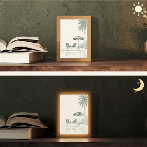 Terras - Illustratie - Groen Light Box met kabel (Tafellamp) klein -sfeer3