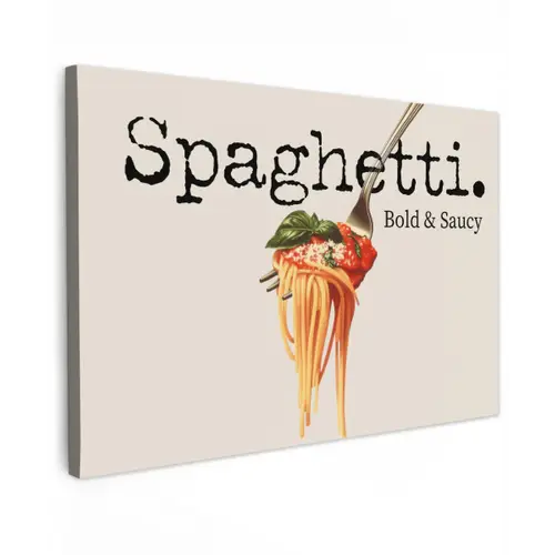 Spaghetti - tomatensaus - Parmezaanse kaas Tuinposter op houten frame 2 cm dik klein -3d