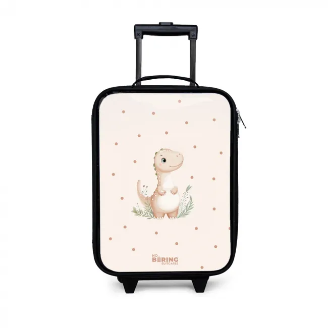 Beige dino op een stippen achtergrond Kinderkoffer - Zwart klein -3d