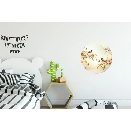 Takken - Bloemen - Vogeltjes - Roze Wandcirkel aluminium klein -kinderkamer