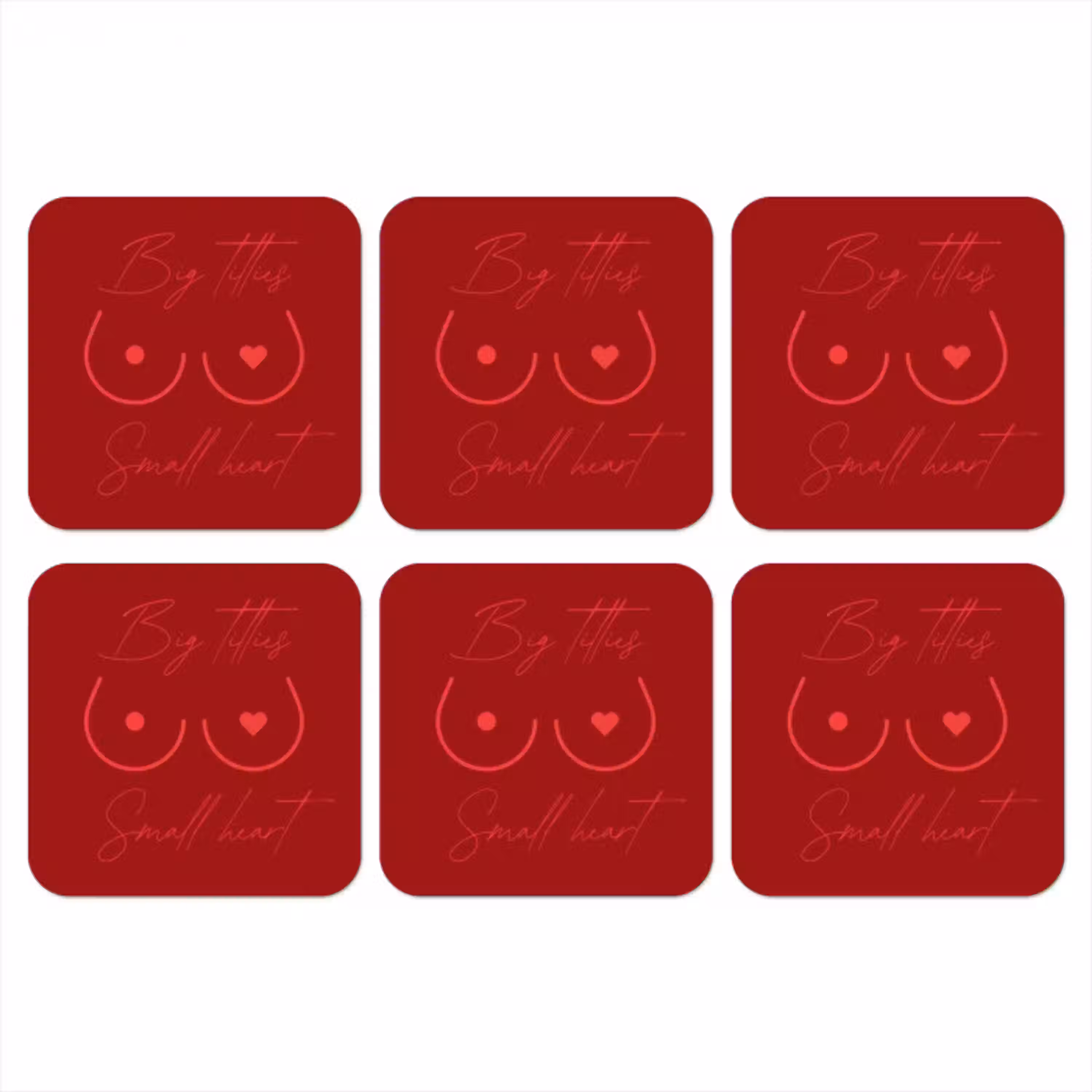 Big titties small heart - Rood - Hart onderzetter kurk middel -3d